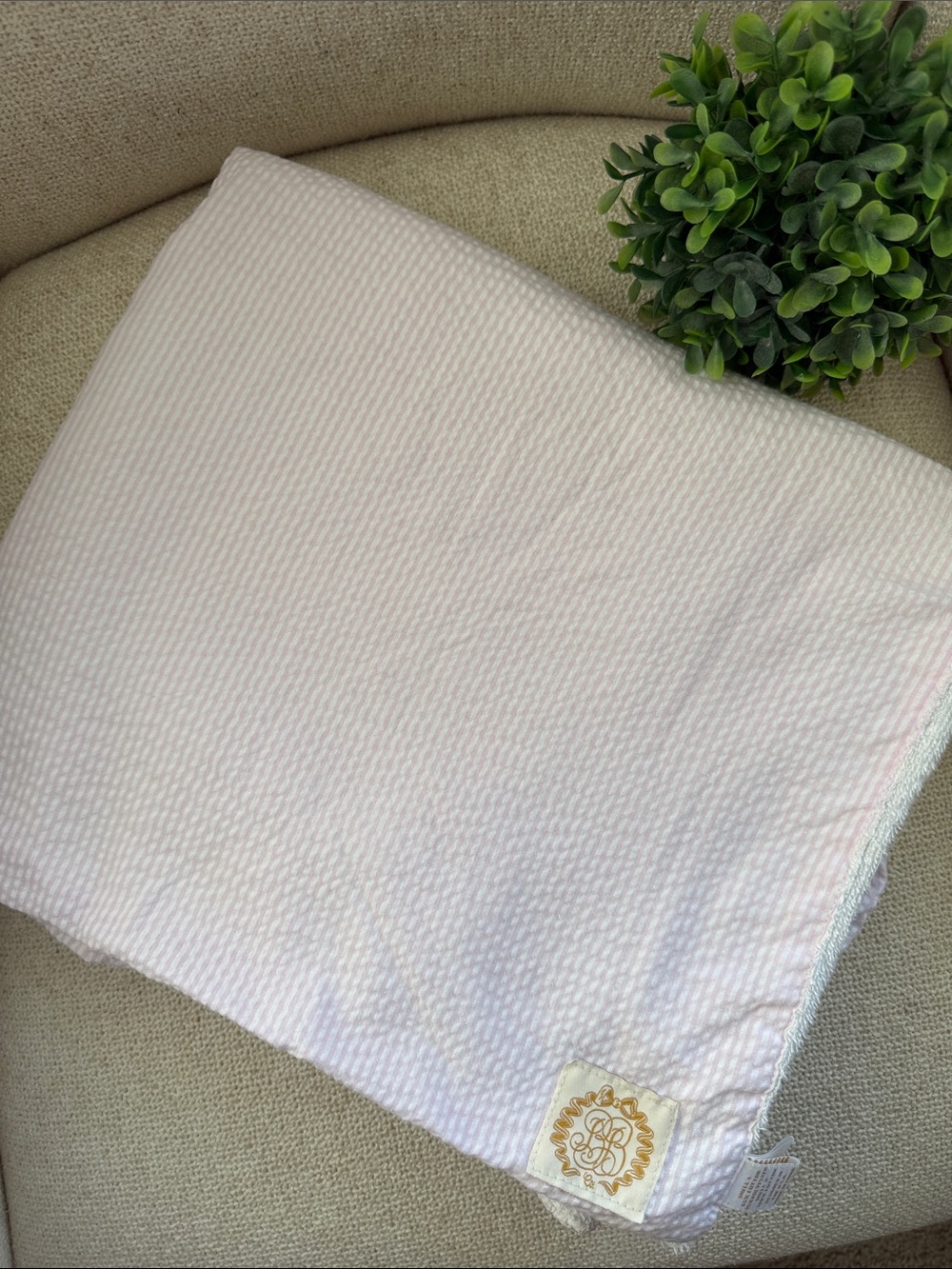 The Beaufort Bonnet Company Light Pink Seersucker and Terry Cloth Towel
